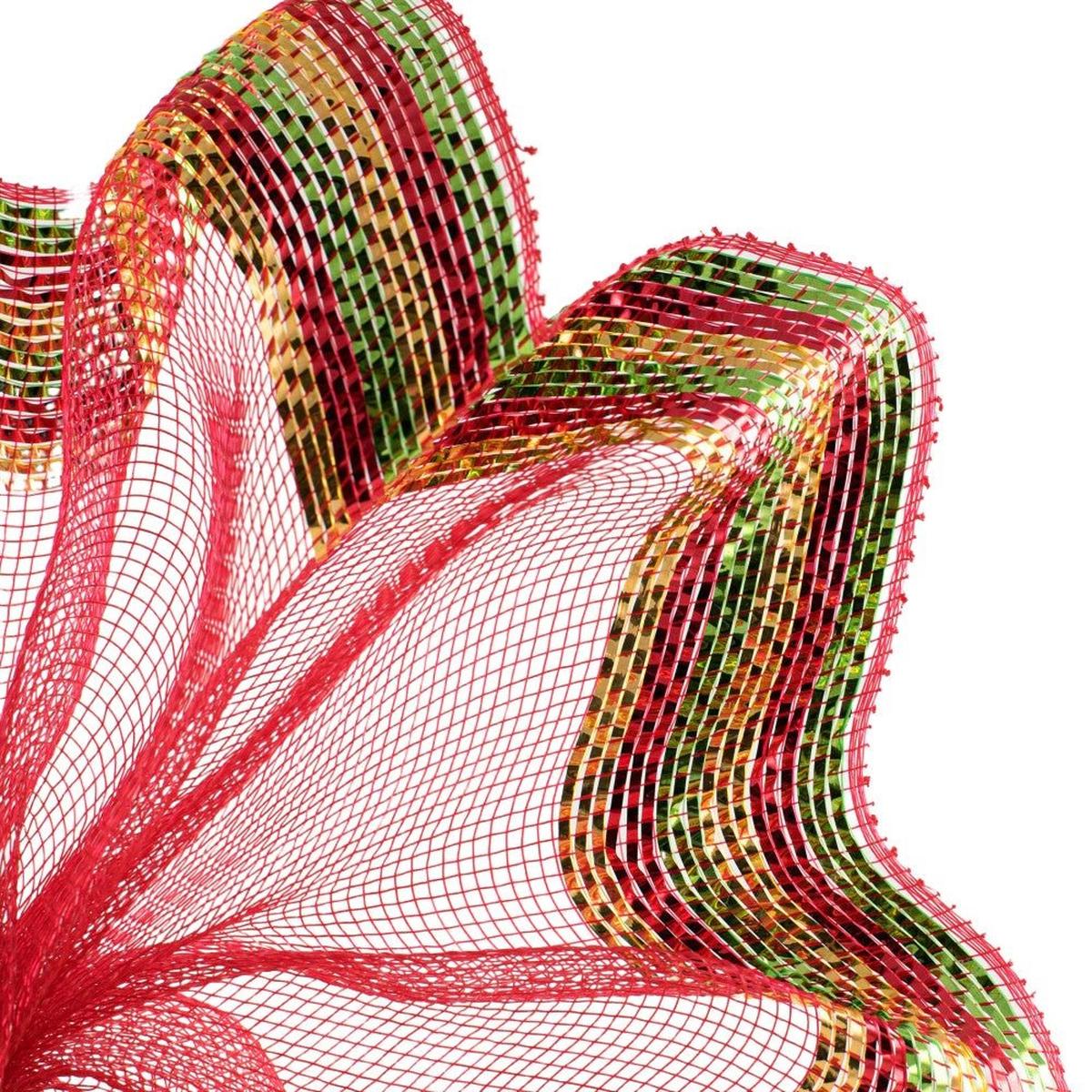 Shop For 10.5" Border Stripe Metallic Mesh Ribbon: Red/Lime/Gold (10 Yards) at Michelle's aDOORable Creations