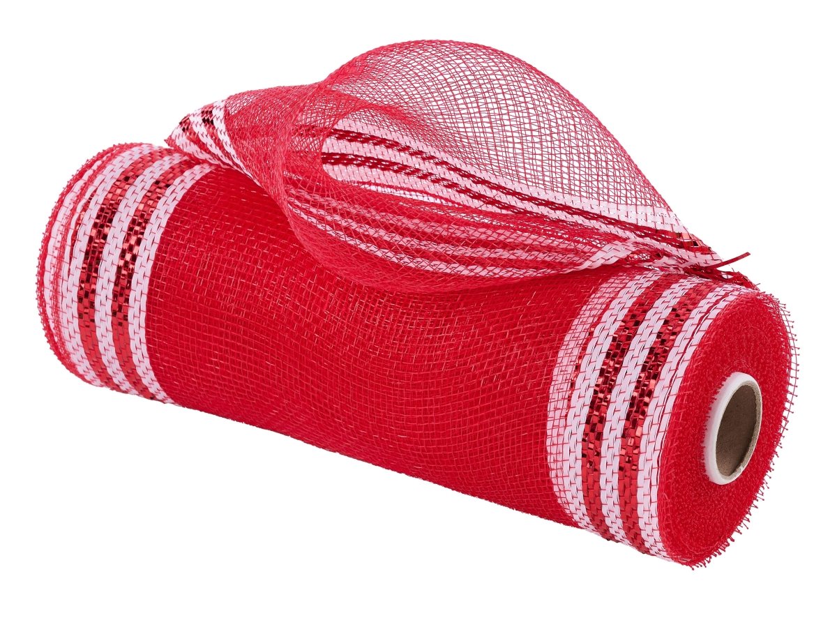 Shop For 10.5" Border Stripe Metallic Mesh Ribbon: Red/White (10 Yards)