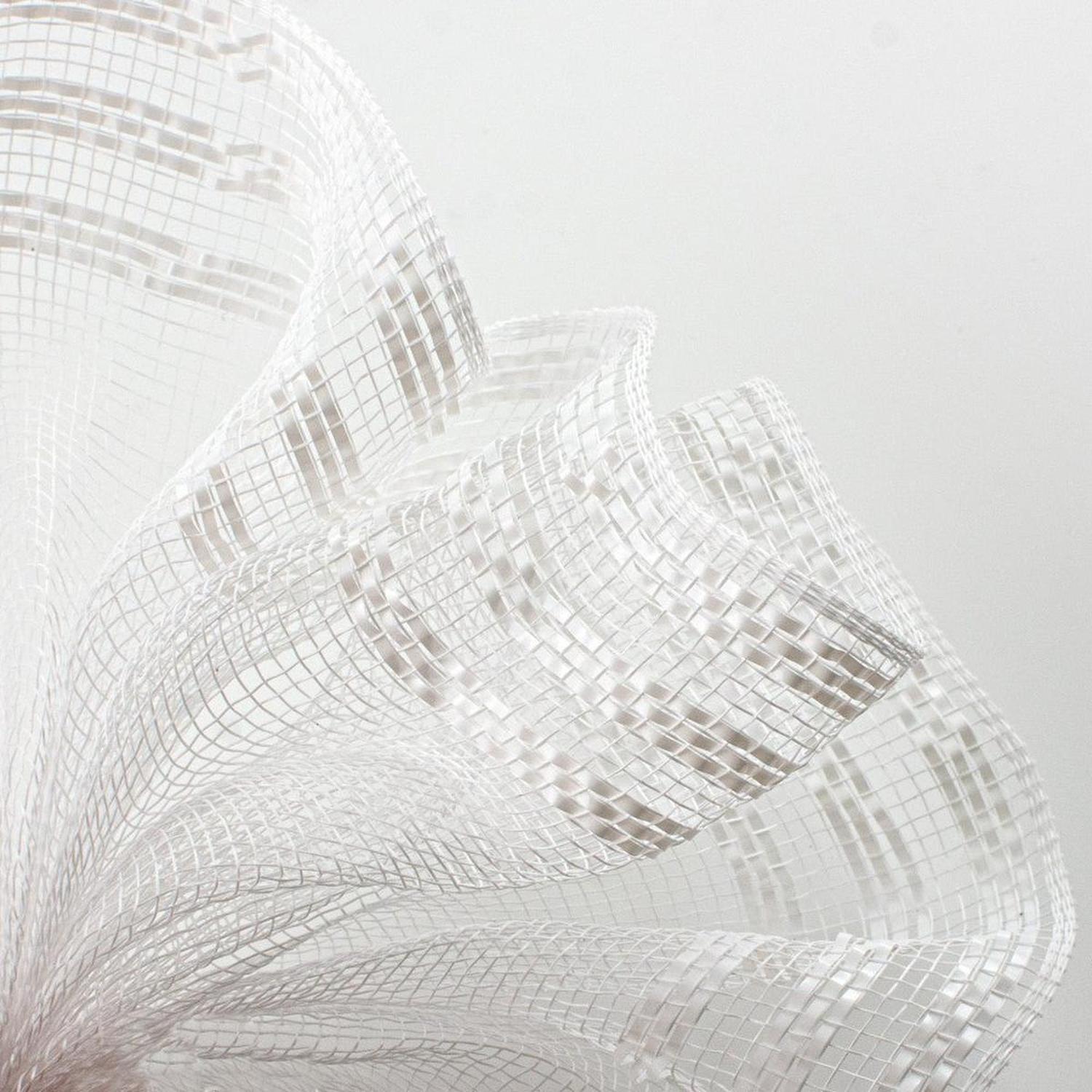10.5" Border Stripe Metallic Mesh Ribbon: White (10 Yards)