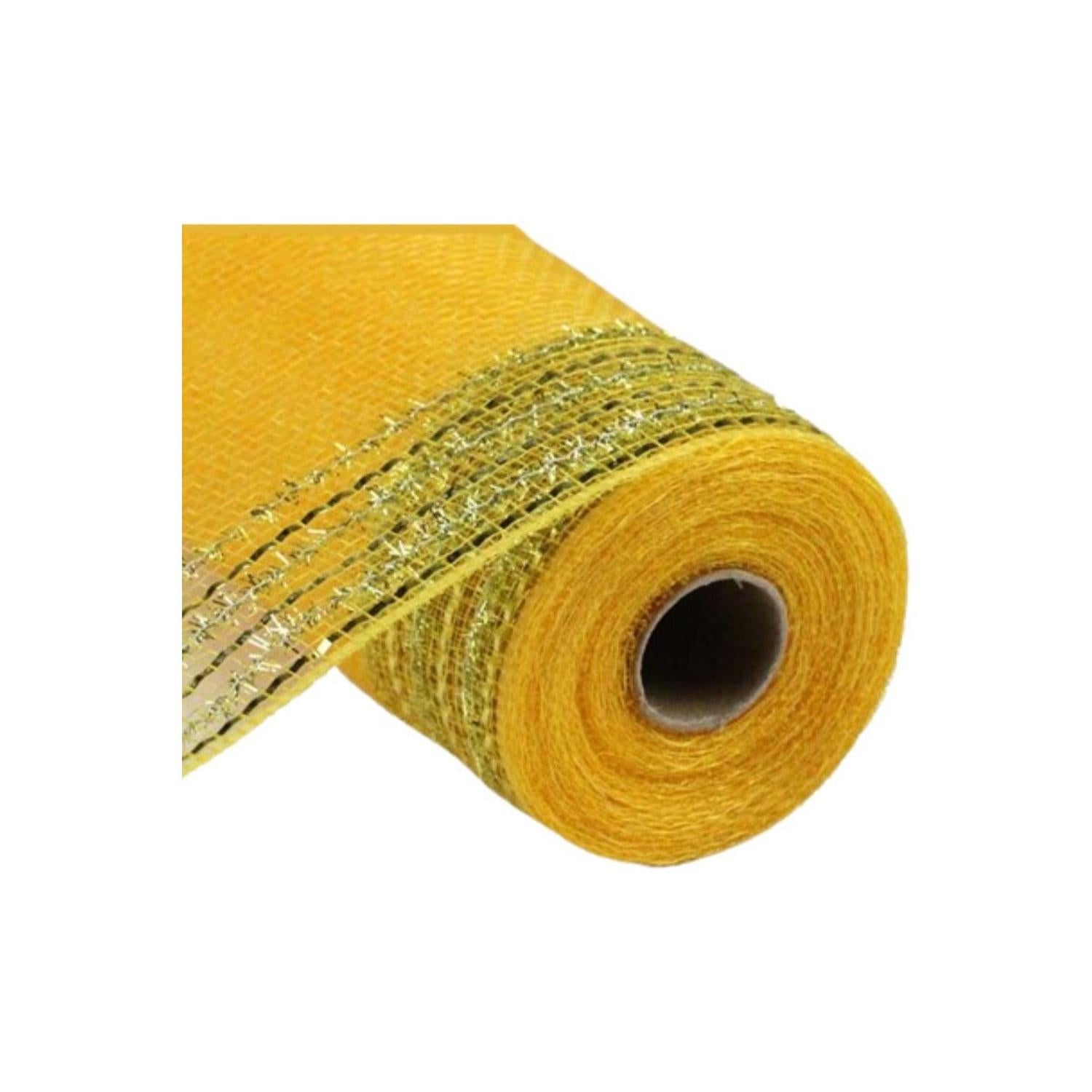 10.5" Border Stripe Tinsel Mesh Ribbon: Gold (10 Yards)