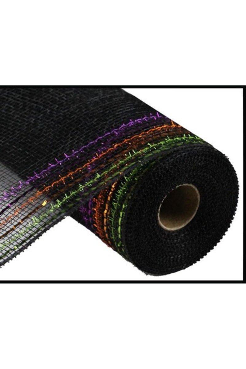 Shop For 10.5" Border Stripe Tinsel Mesh Ribbon: Orange/Purple/Lime (10 Yards)