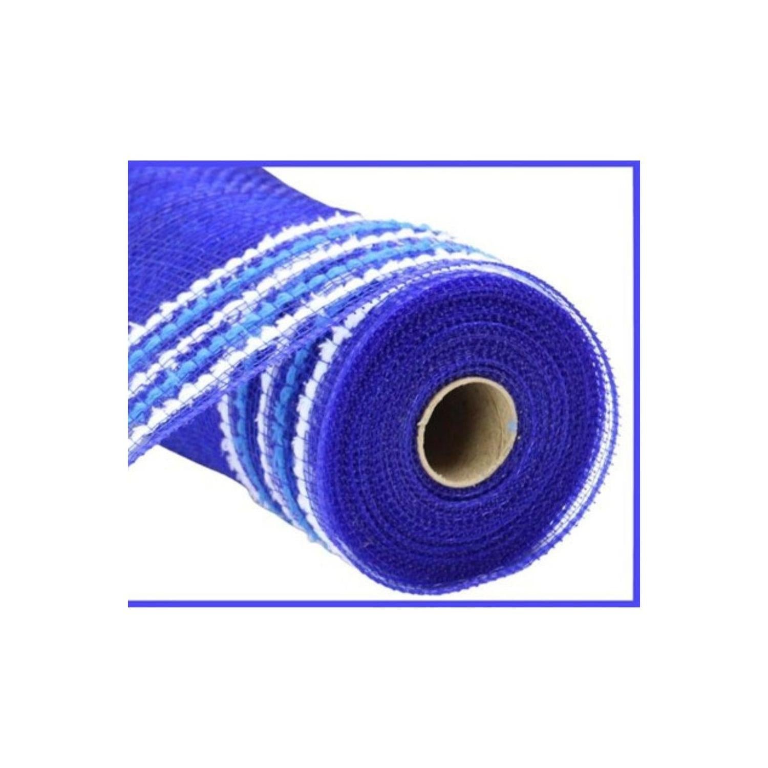 10.5" Drift Border Edge Mesh Ribbon: Royal Blue/White (10 Yards)