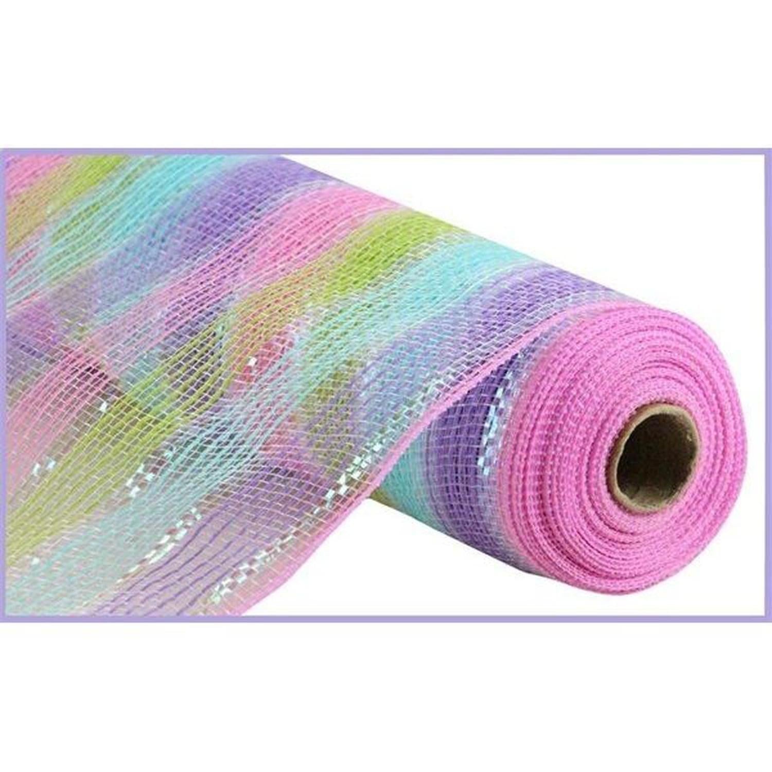 10.5" Faux Jute Shiny Stripe Mesh Ribbon: Pink, Green, Blue, Lavender (10 Yards)
