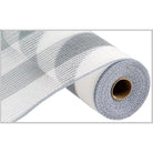 Shop For 10.5" Faux Jute Wide Stripe Mesh Ribbon: White & Grey (10 Yards)