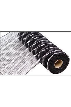 Shop For 10.5" Metallic Cotton Ball Mesh Ribbon: Black/White (10 Yards) at Michelle's aDOORable Creations