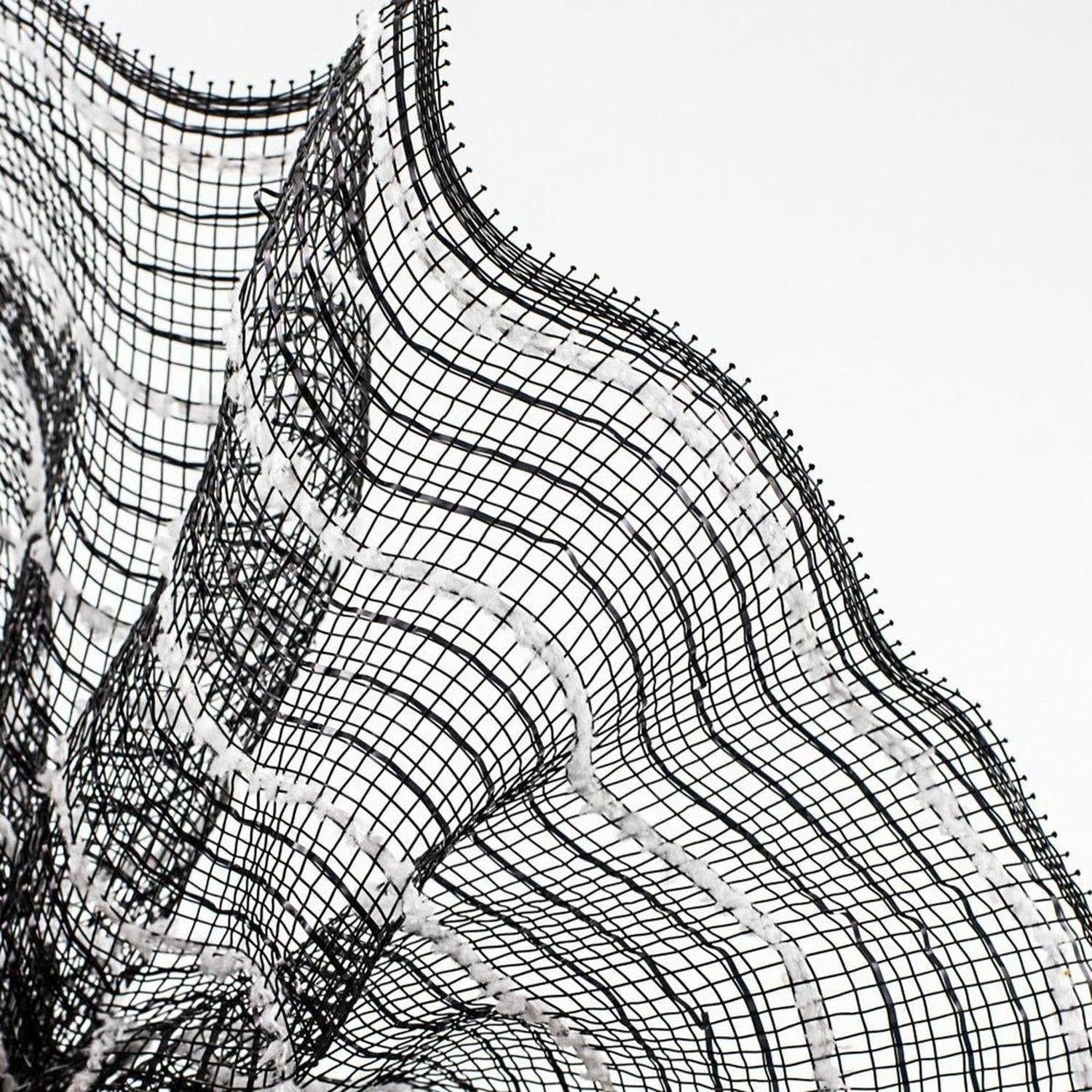 10.5" Metallic Cotton Ball Mesh Ribbon: Black/White (10 Yards)