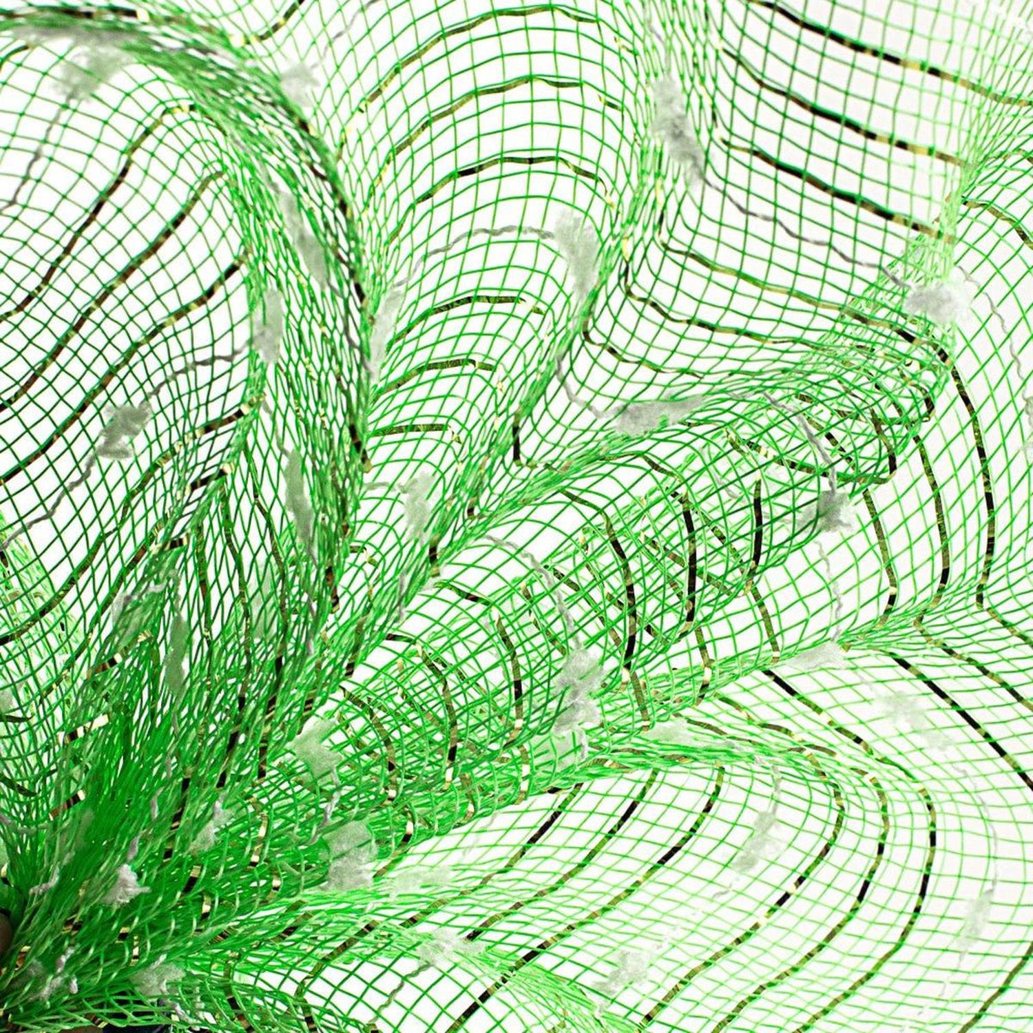 Shop For 10.5" Metallic Cotton Ball Mesh Ribbon: Lime Green/White (10 Yards) at Michelle's aDOORable Creations