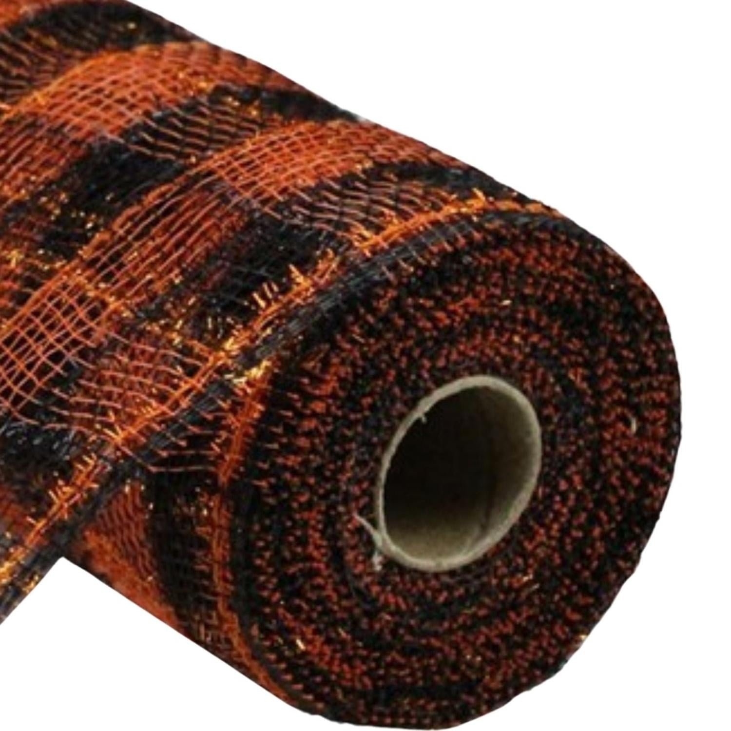 10.5" Poly Deco Tinsel Mesh Ribbon: Orange/Black (10 Yards)
