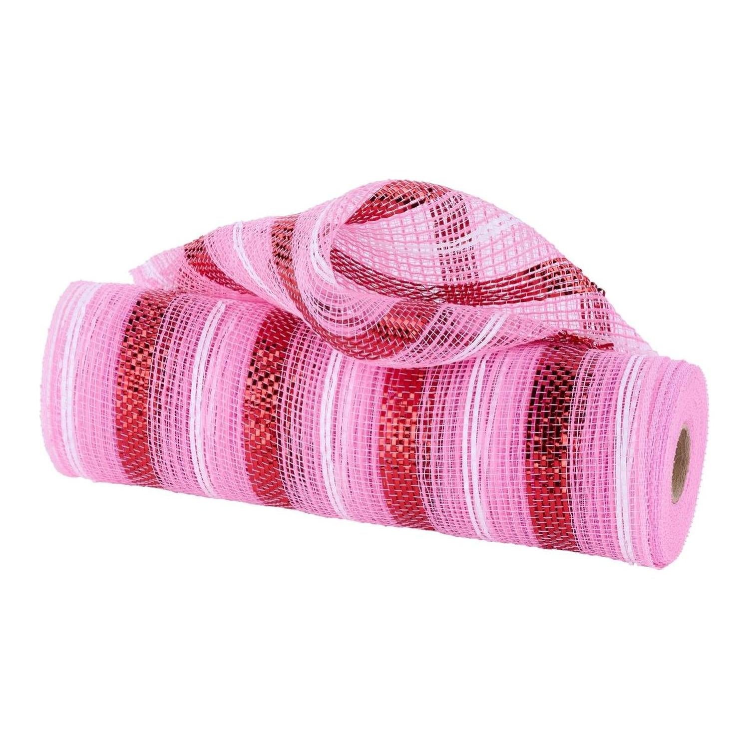 10.5" Poly Faux Jute Metallic Mesh Ribbon: Pink/Red (10 Yards)
