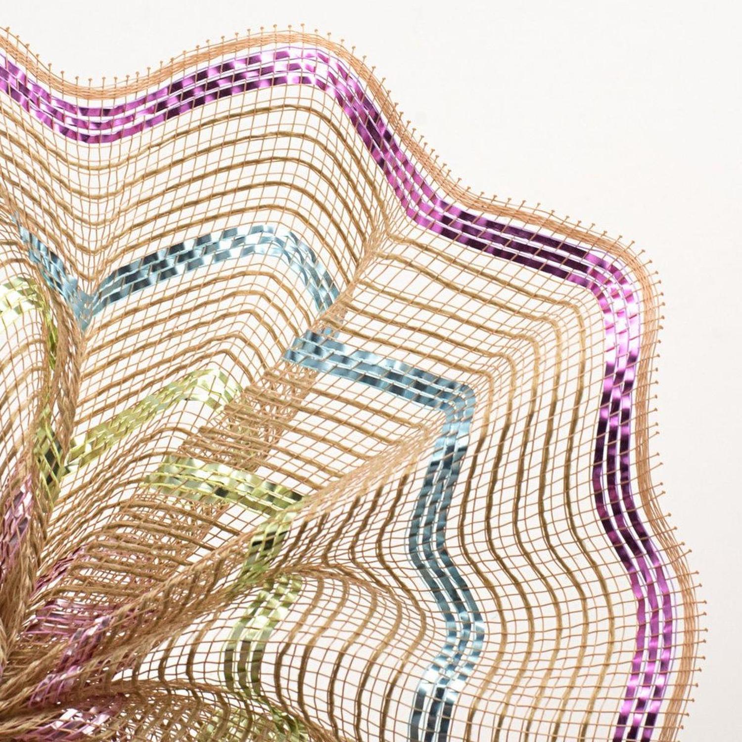 10.5" Poly Jute Matte Stripe Mesh Ribbon: Natural Pastel Stripes (10 Yards)