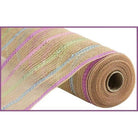 Shop For 10.5" Poly Jute Matte Stripe Mesh Ribbon: Natural Pastel Stripes (10 Yards)
