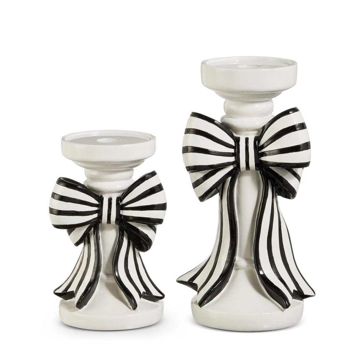 Shop For 10in Black and White Stripe Bow Candle Holders, Set of 2