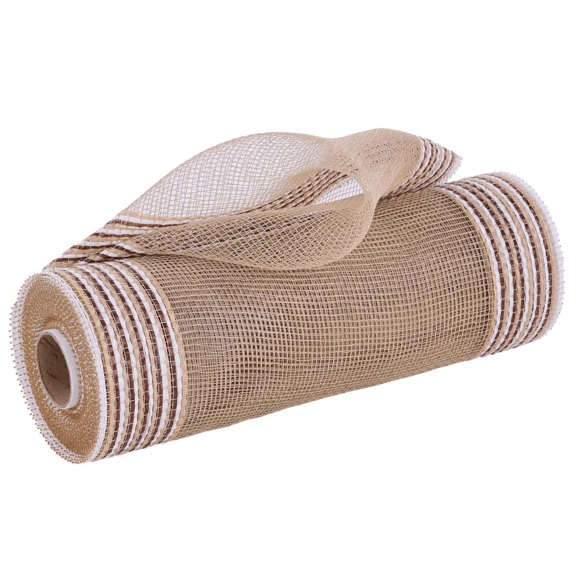 Shop For 10in Border Stripe Mesh Ribbon: Natural/White (10 Yards)