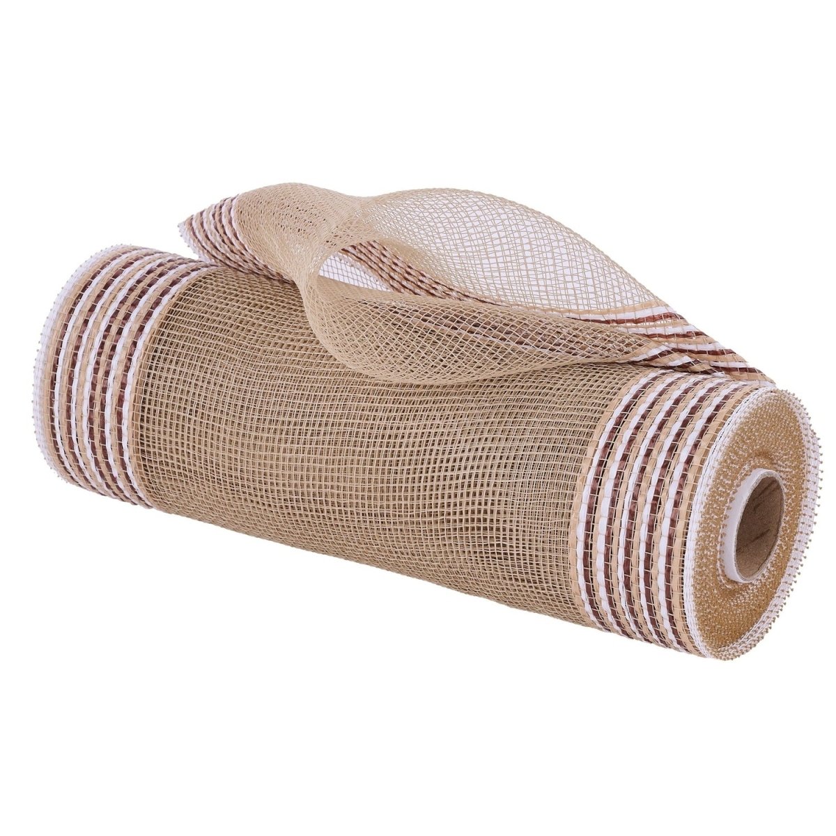 Shop For 10in Border Stripe Mesh Ribbon: Natural/White (10 Yards)