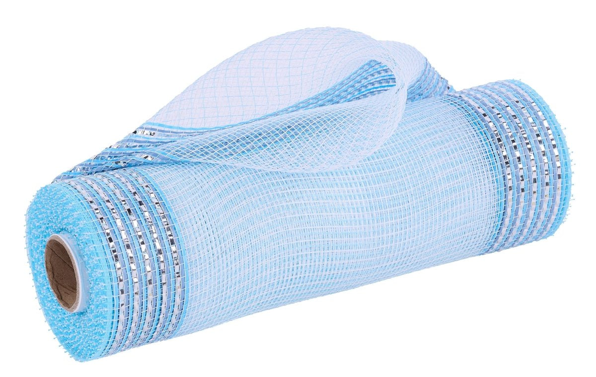 Shop For 10in Border Stripe Mesh Ribbon: Smoke Blue (10 Yards)