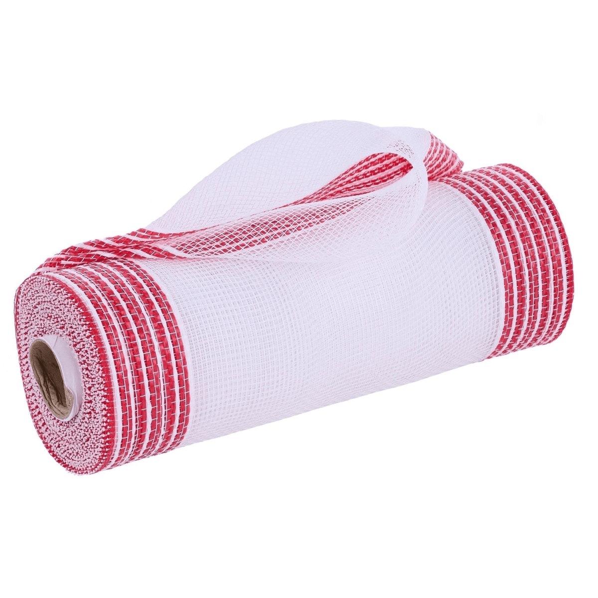 Shop For 10in Border Stripe Mesh Ribbon: White/Red (10 Yards)