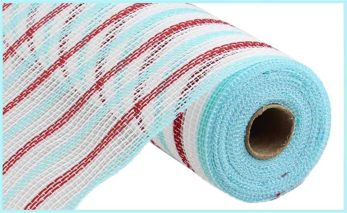Shop For 10in Faux Jute Stripe Mesh: White, Red, Ice Blue (10 Yards)