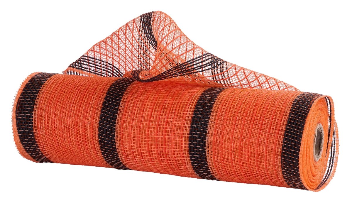 Shop For 10in Faux Jute Striped Mesh: Orange & Black (10 Yards)