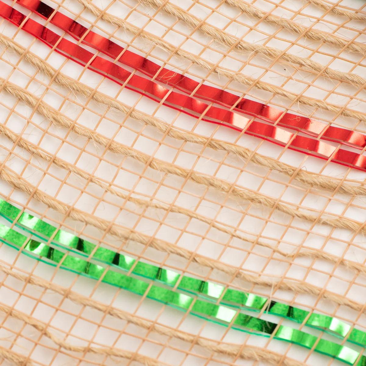 Shop For 10in Poly Jute Metallic Stripe Mesh: Natural/Emerald/Red (10 Yards)