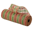 Shop For 10in Poly Jute Metallic Stripe Mesh: Natural/Emerald/Red (10 Yards)