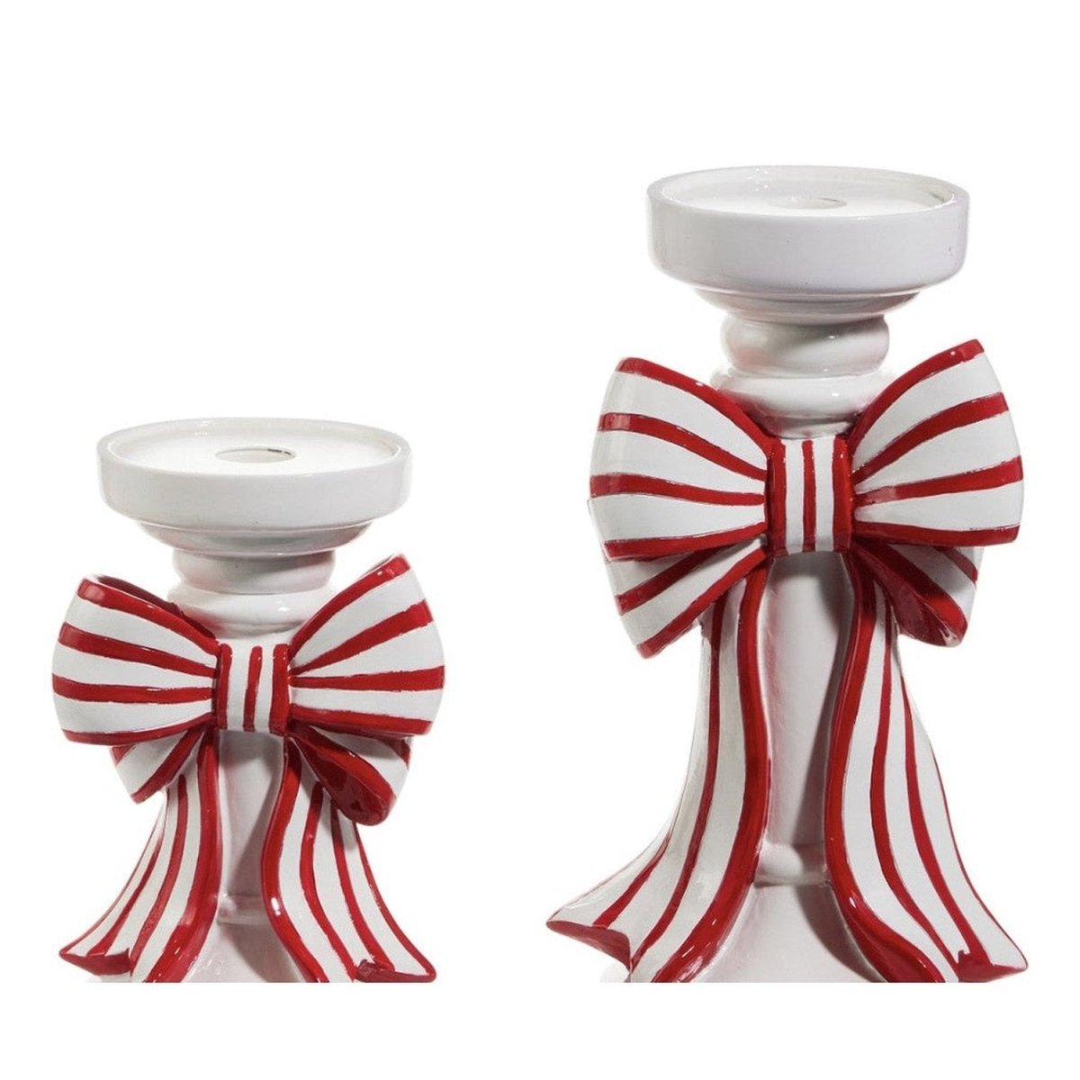 Shop For 10in Red and White Stripe Bow Candle Holders, Set of 2