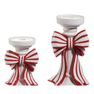 Shop For 10in Red and White Stripe Bow Candle Holders, Set of 2