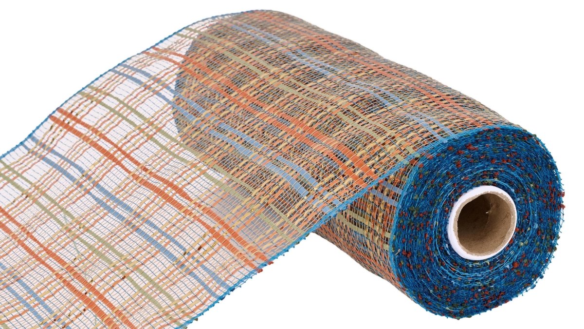 Shop For 10in Vertical Foil Plaid Mesh: Smoke Blue, Orange, Gold, Sage
