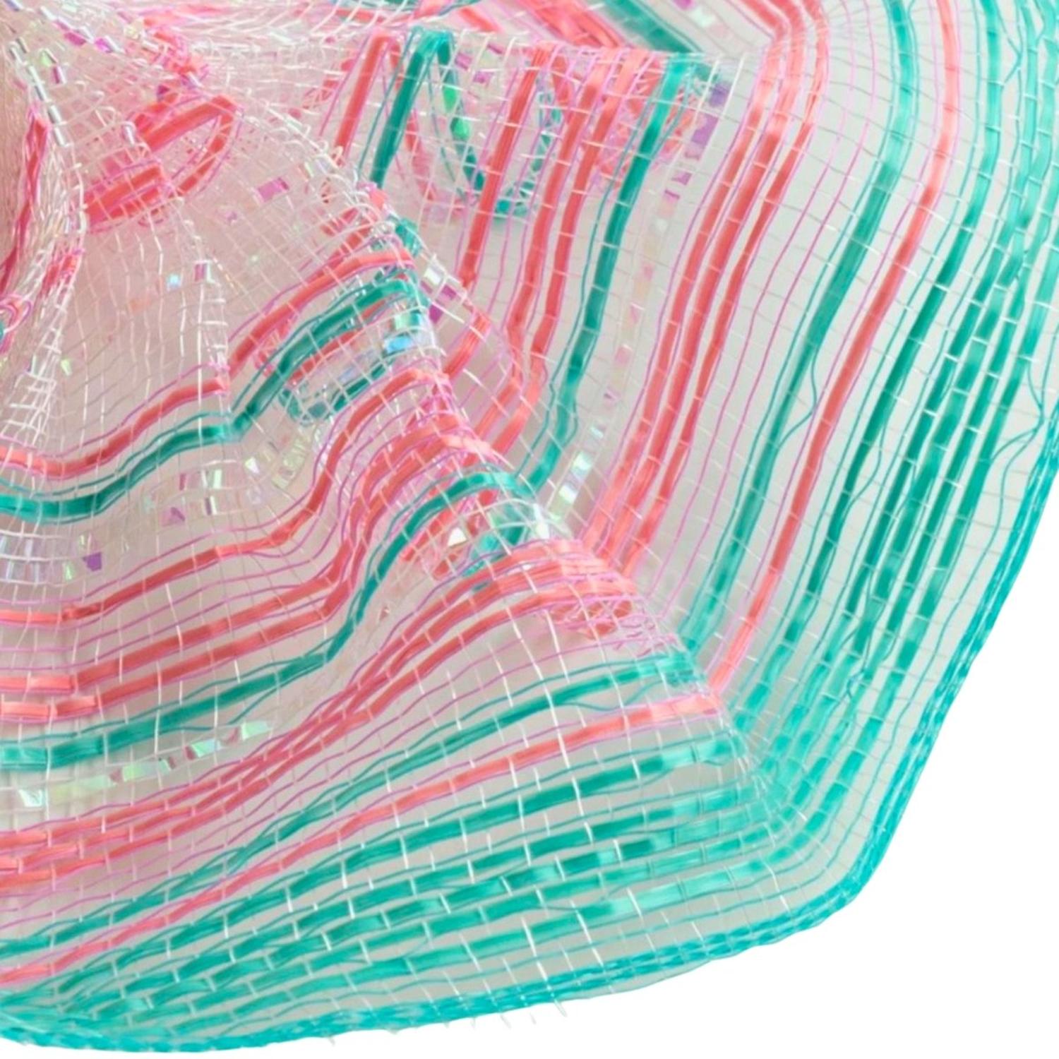 10in Vertical Wide Strip Ombré Mesh: Iridescent Teal & Blush Pink