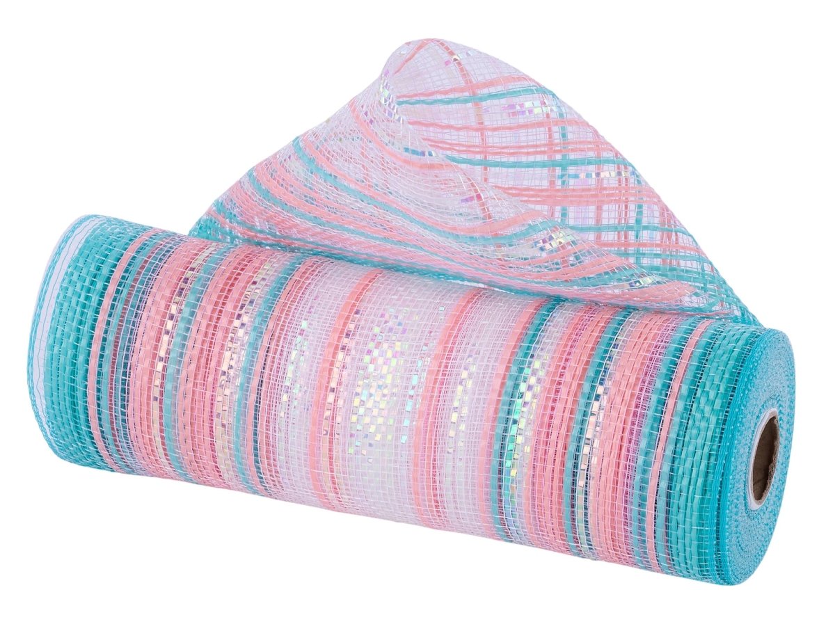 Shop For 10in Vertical Wide Strip Ombré Mesh: Iridescent Teal & Blush Pink