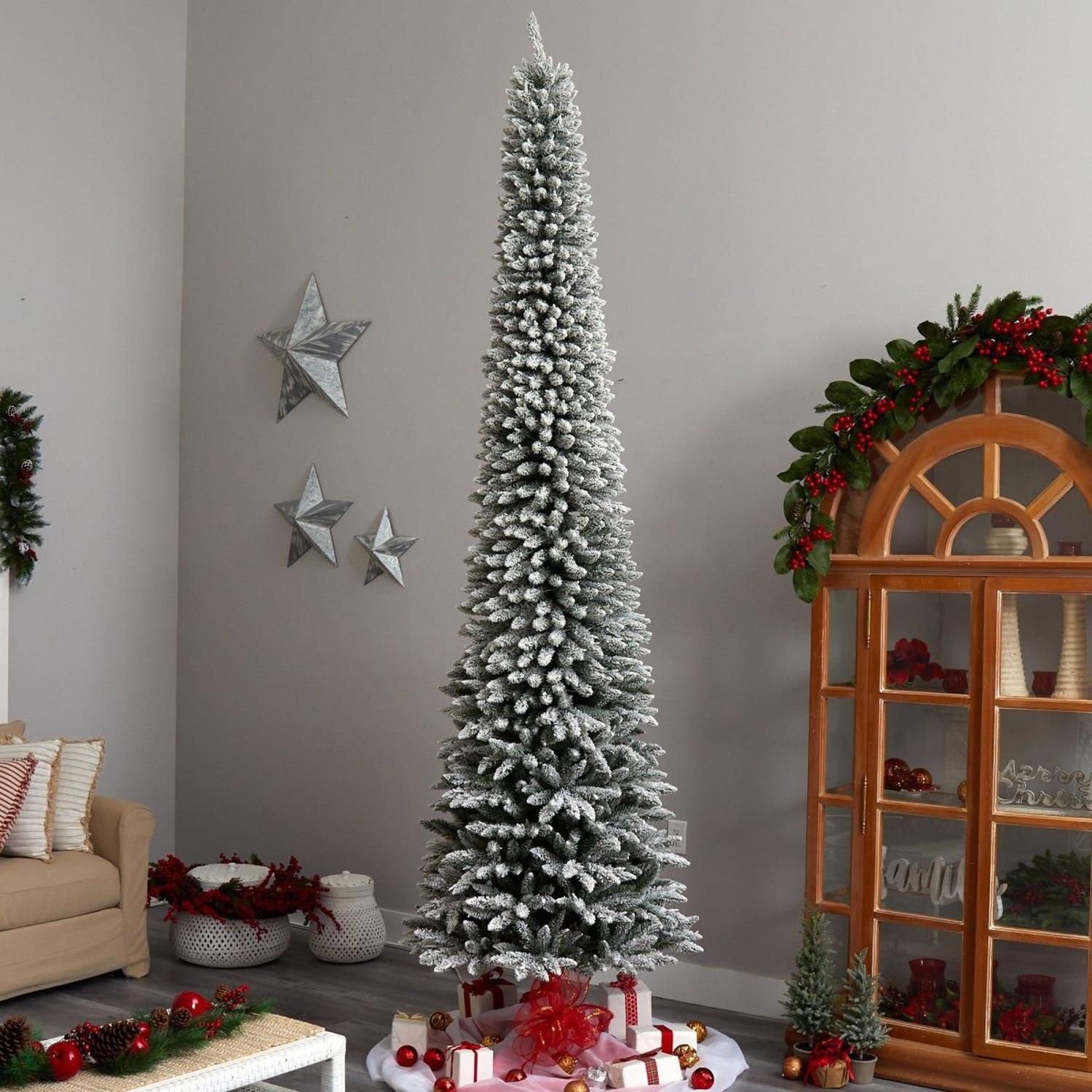 Shop For 11’ Flocked Pencil Artificial Christmas Tree