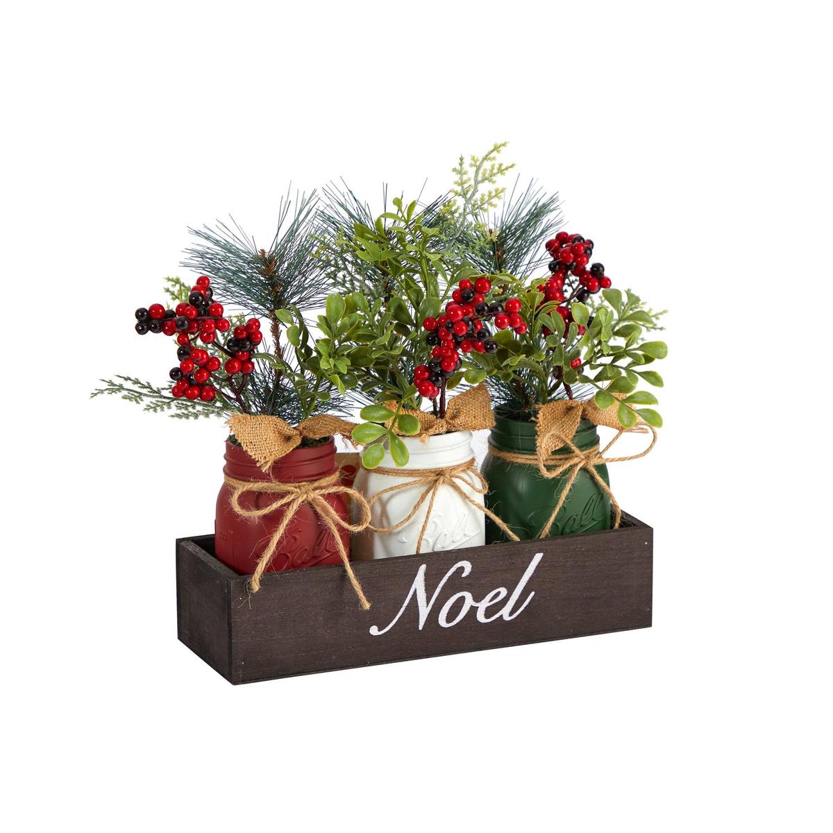 Shop For 12” Holiday Winter Three Piece Mason Jar Arrangement