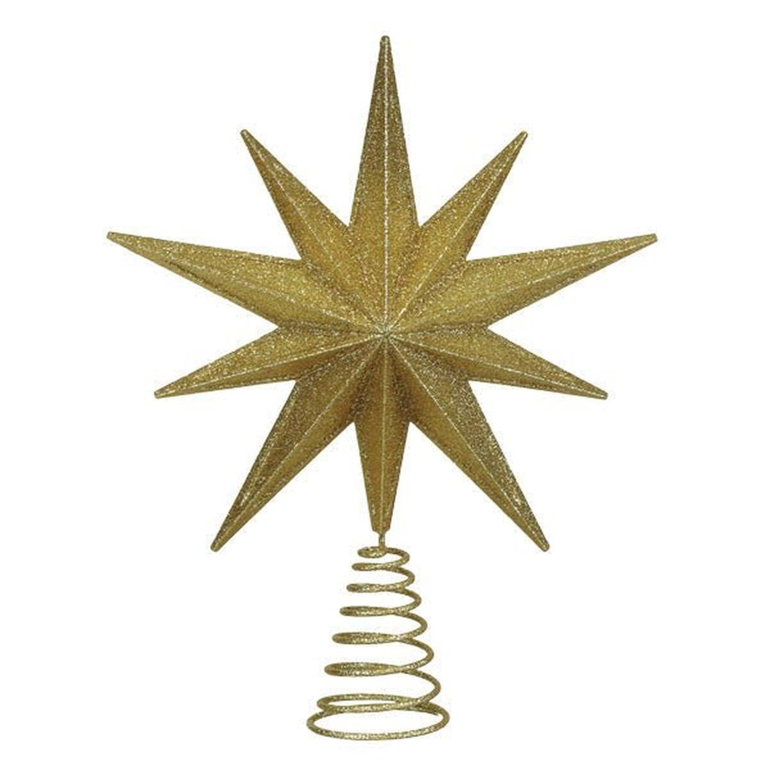 12" Lit Gold Glitter Star Tree Topper