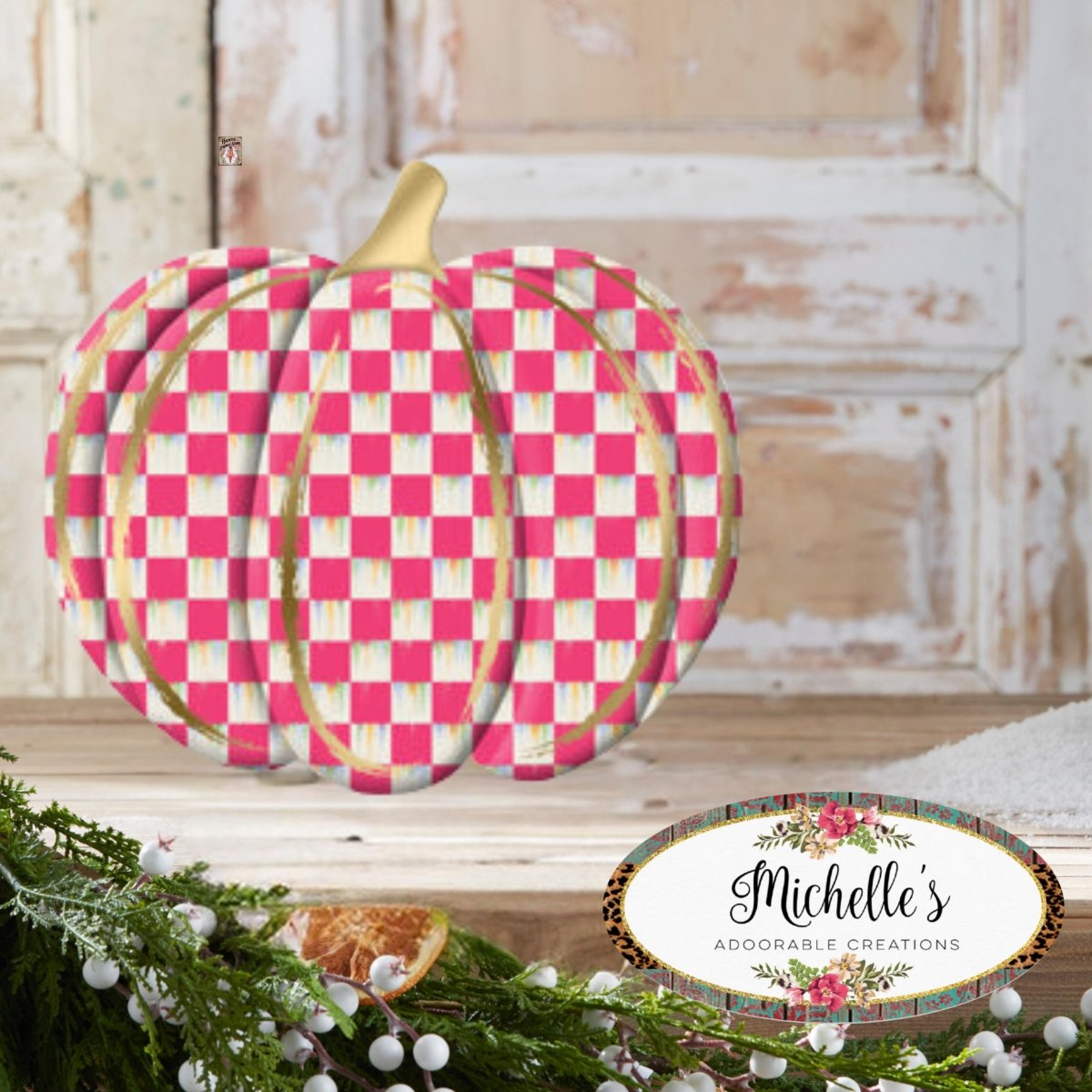 Shop For 12" Metal Embossed Hanger: Hot Pink Check