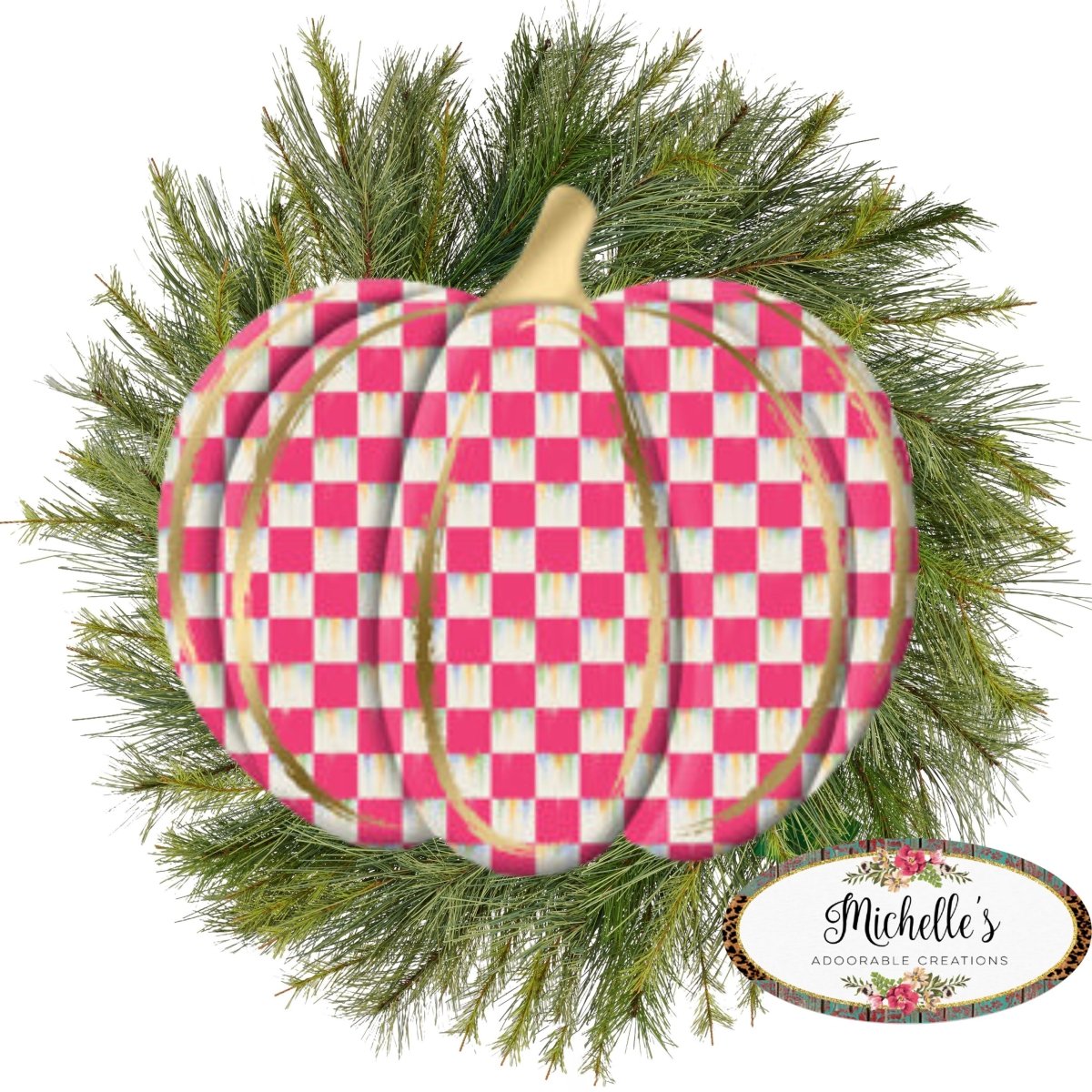 Shop For 12" Metal Embossed Hanger: Hot Pink Check