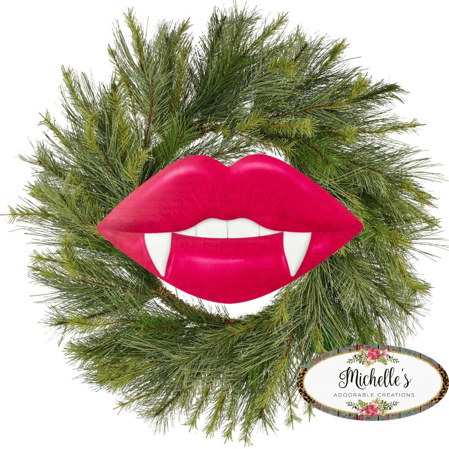 Shop For 12" Metal Embossed Hanger: Vampire Lips Hot Pink