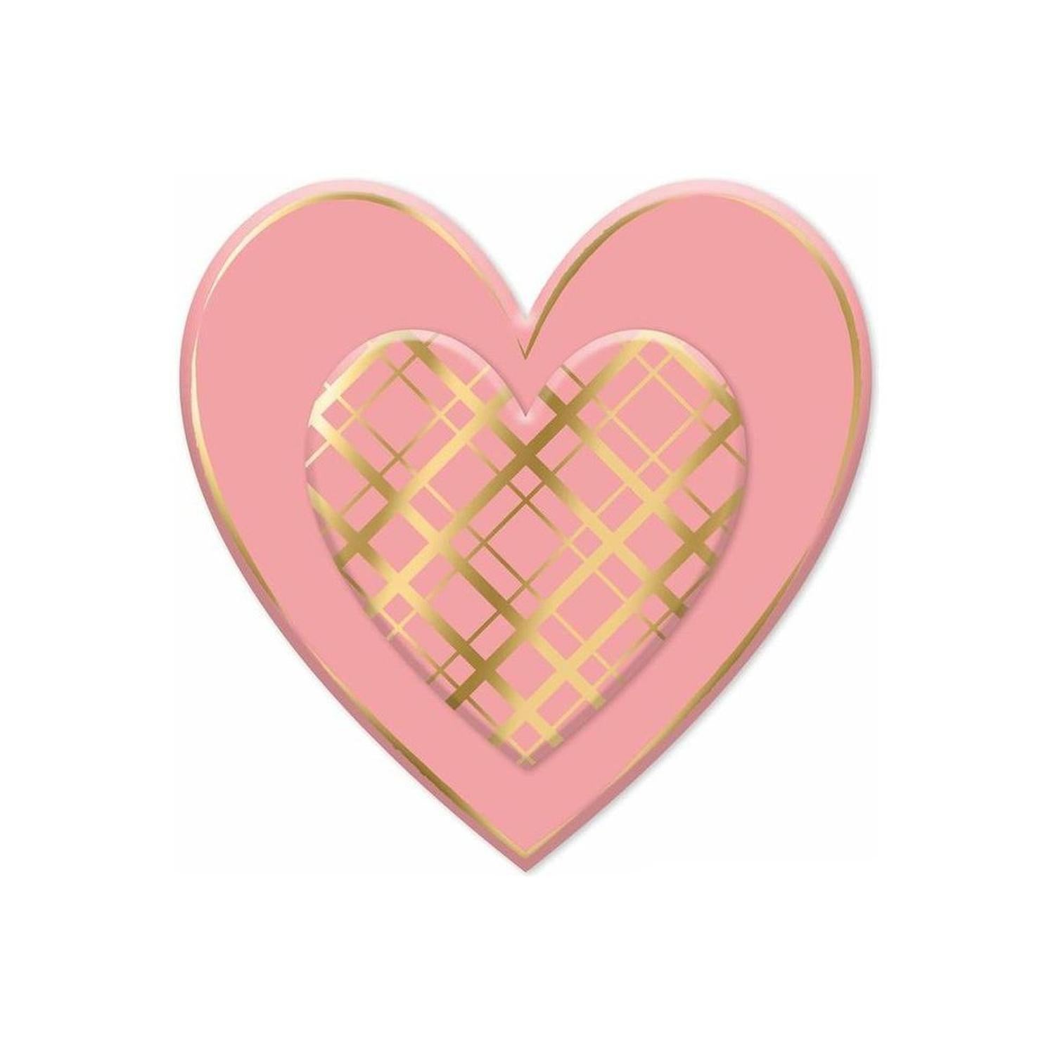 12" Metal Embossed Heart Hanger: Pink/Gold Plaid