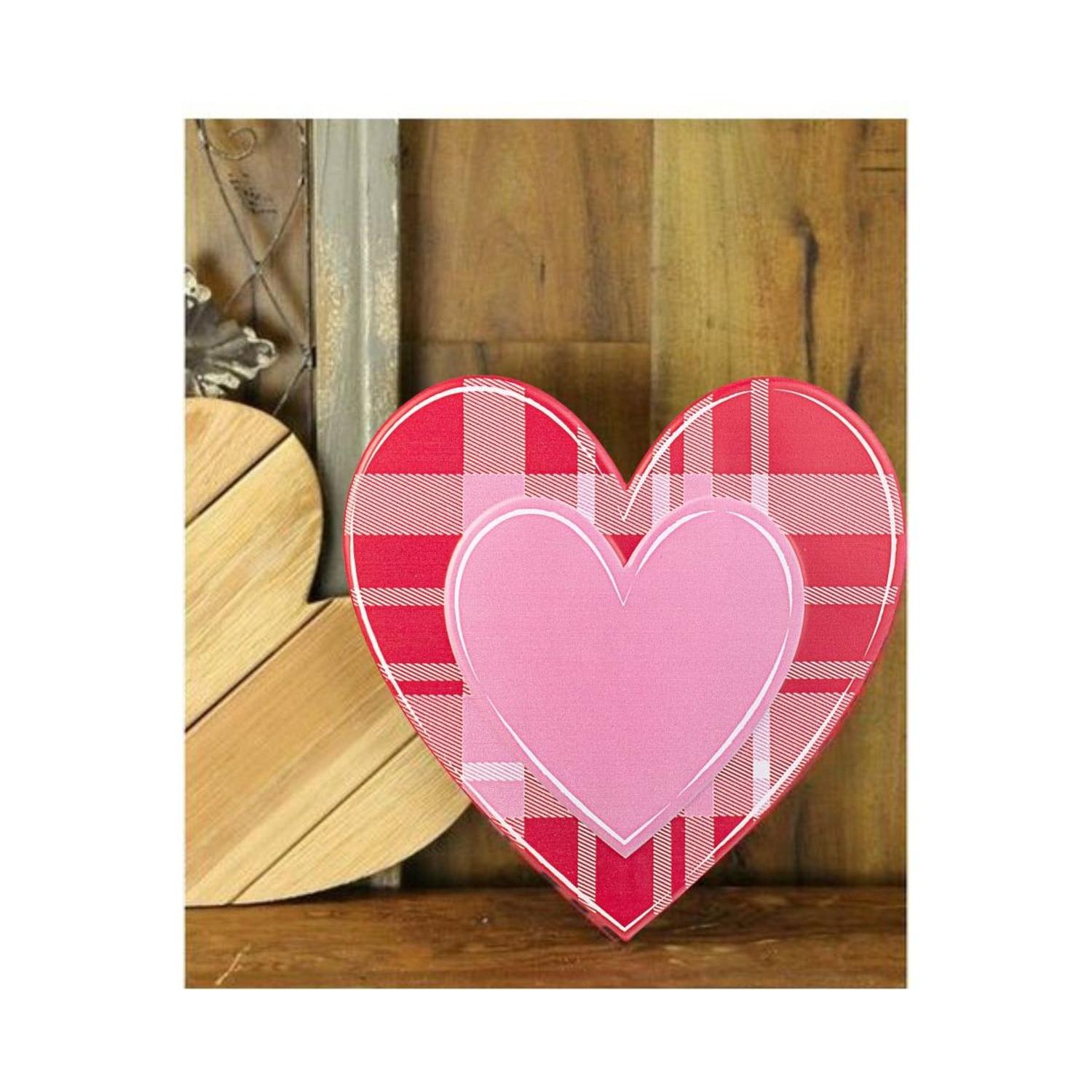Shop For 12" Metal Embossed Heart Hanger: Red/Pink Plaid