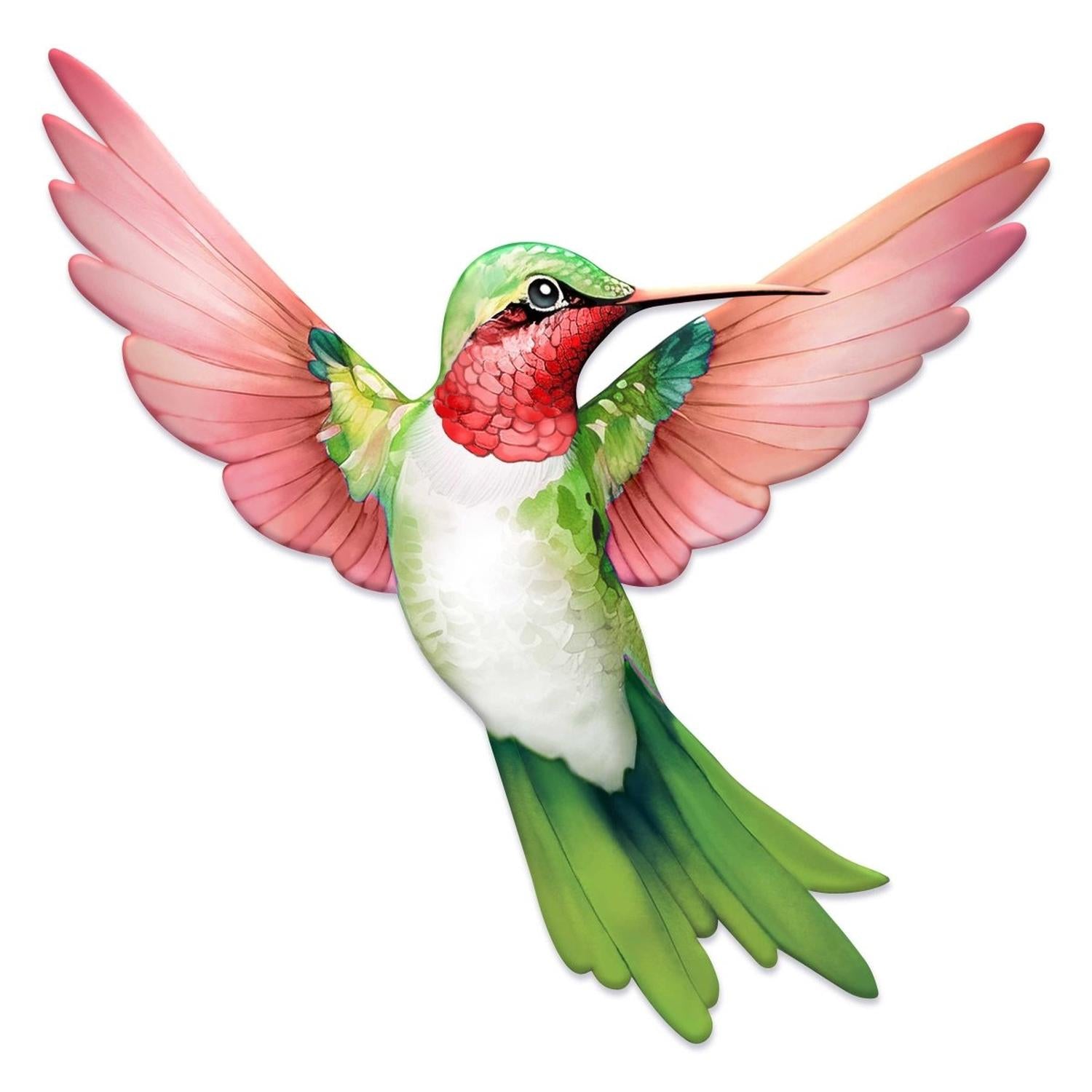 12" Metal Embossed Hummingbird Sign: Red/Green