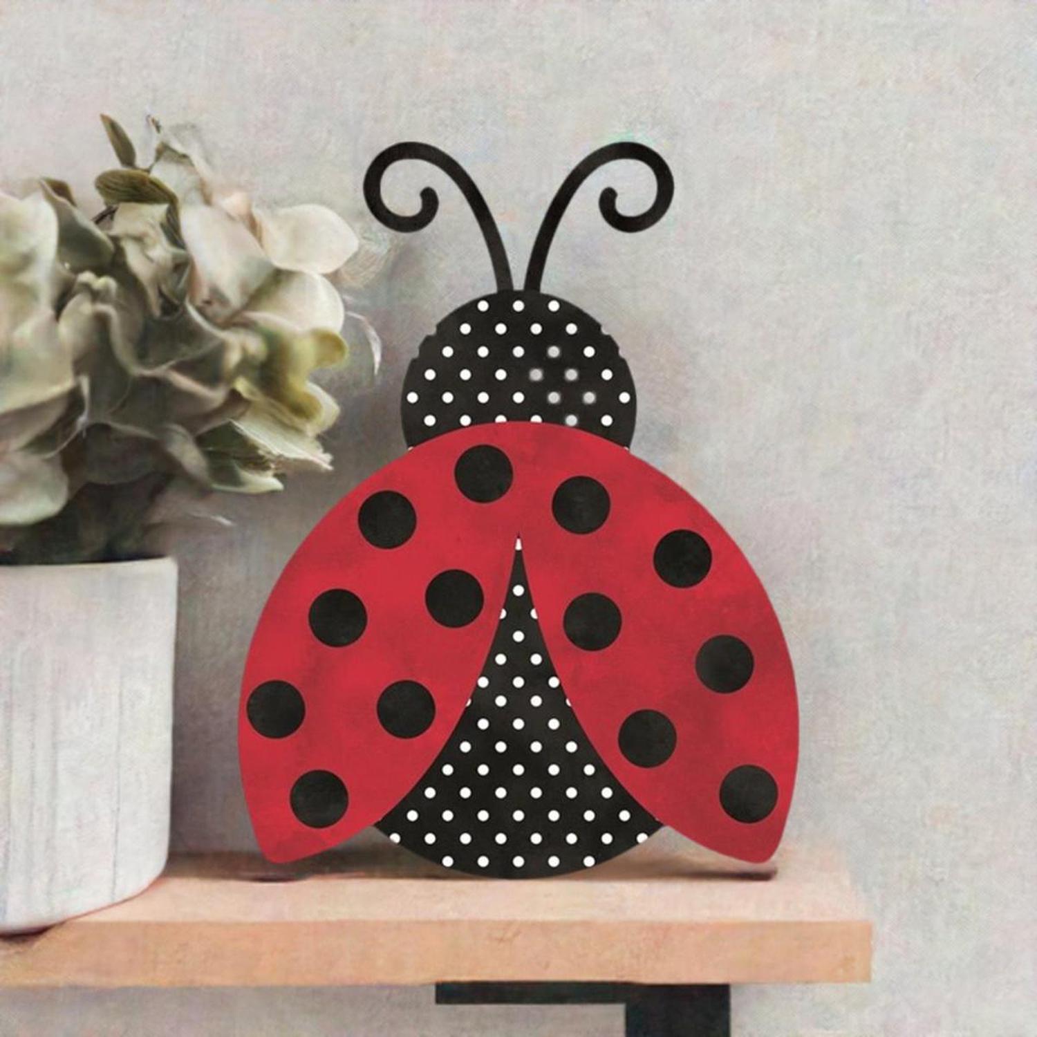 12" Metal Embossed Ladybug Hanger: Polka Dot/Solid