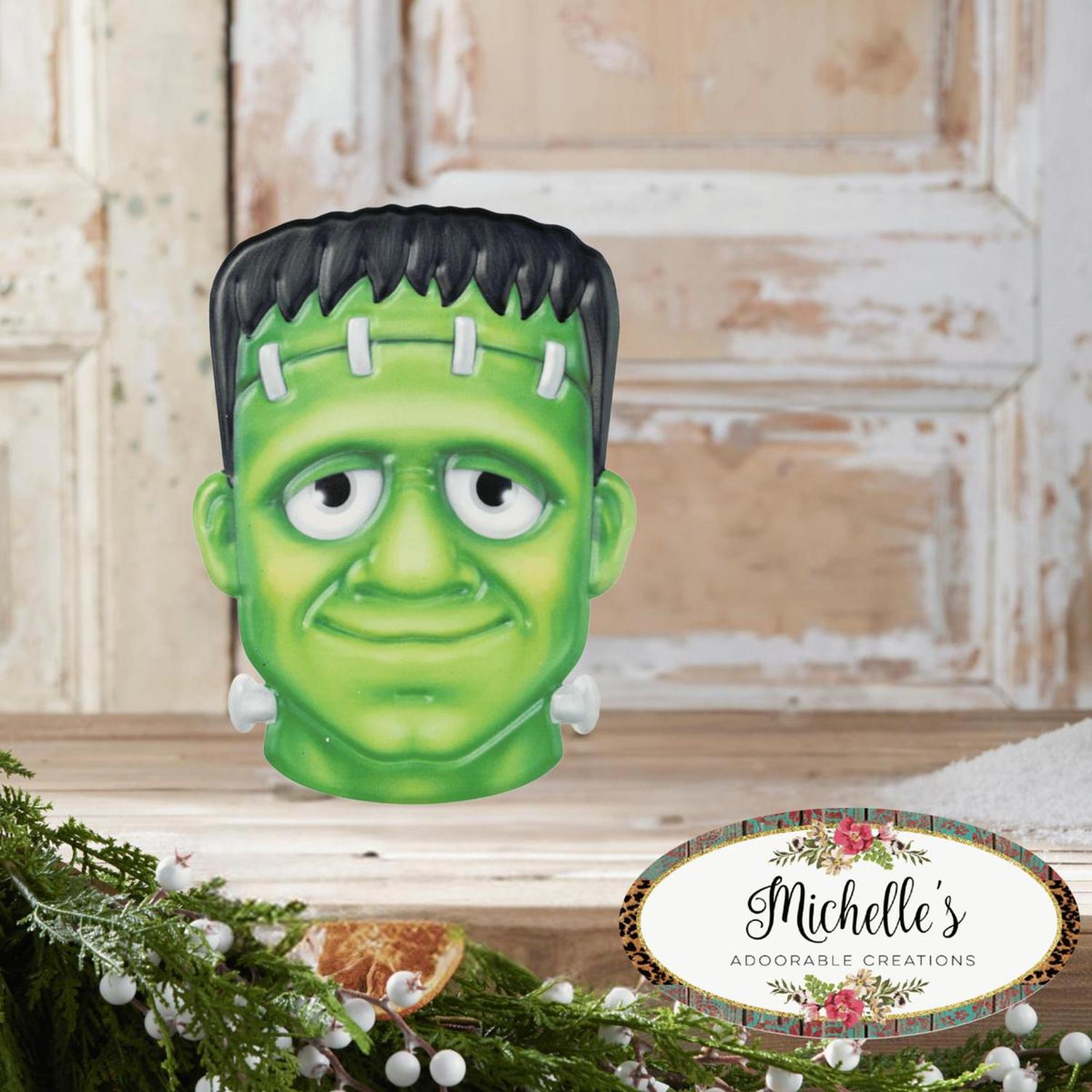 12" Metal Embossed Sign: Frankenstein (Green)