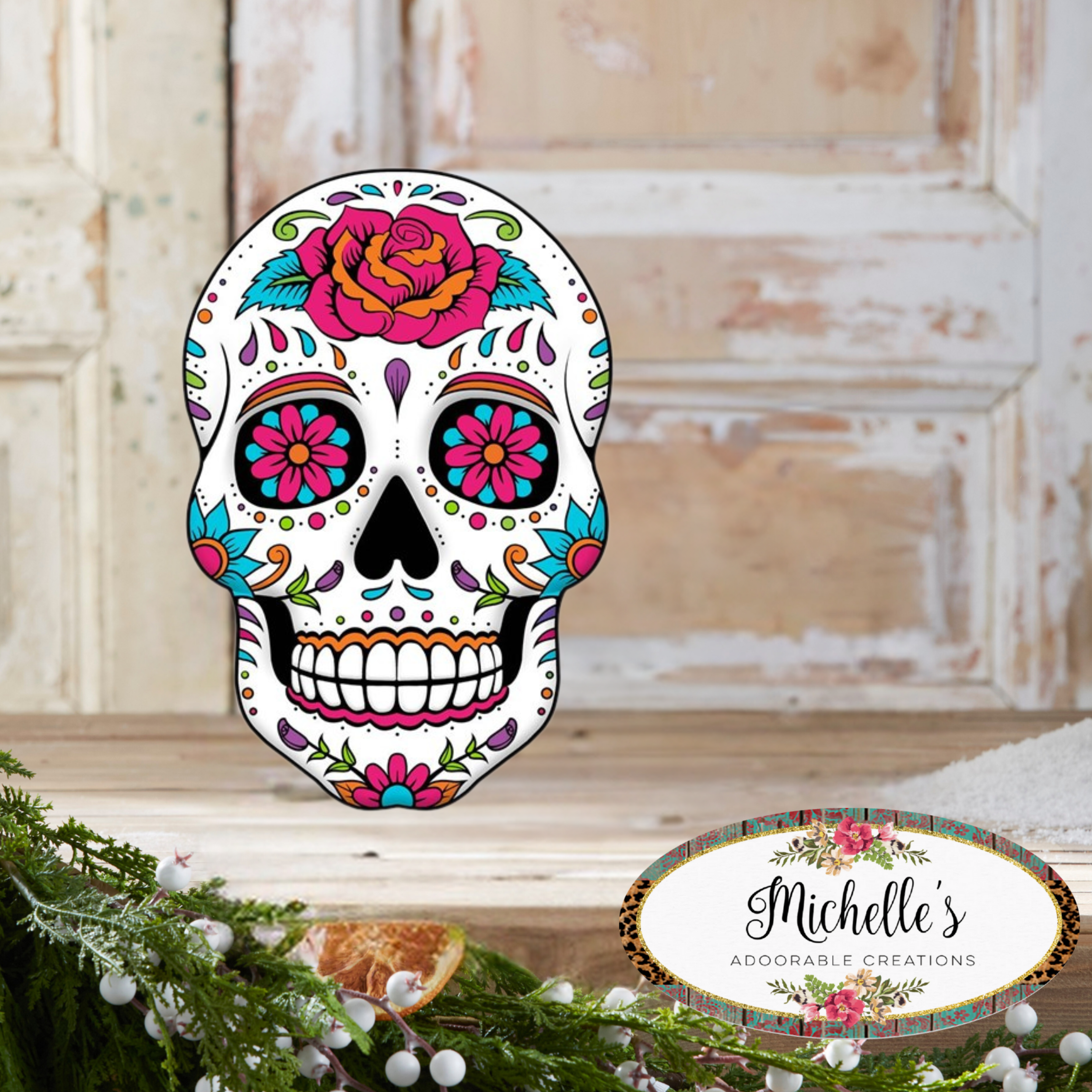 Shop For 12" Metal Embossed Sign: Sugar Skull