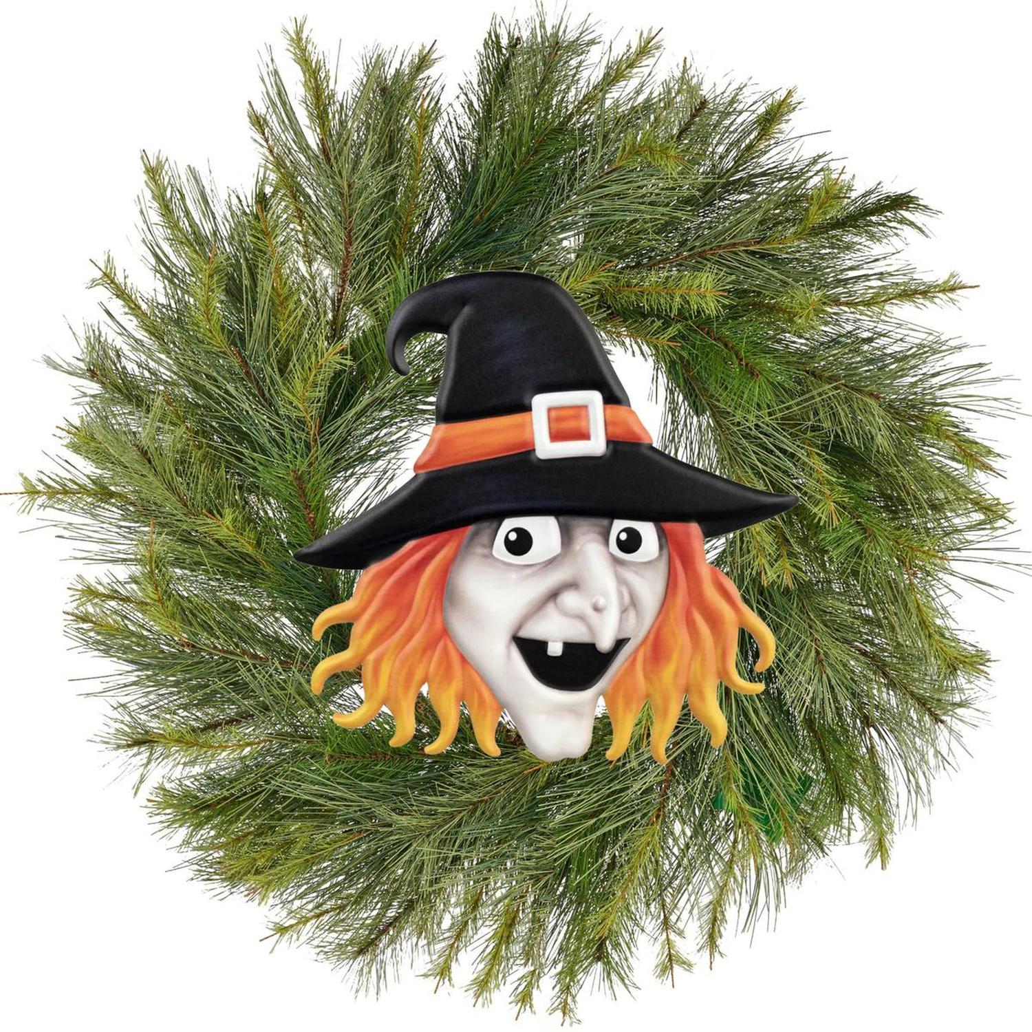 12" Metal Embossed Sign: Witch Head (Grey)