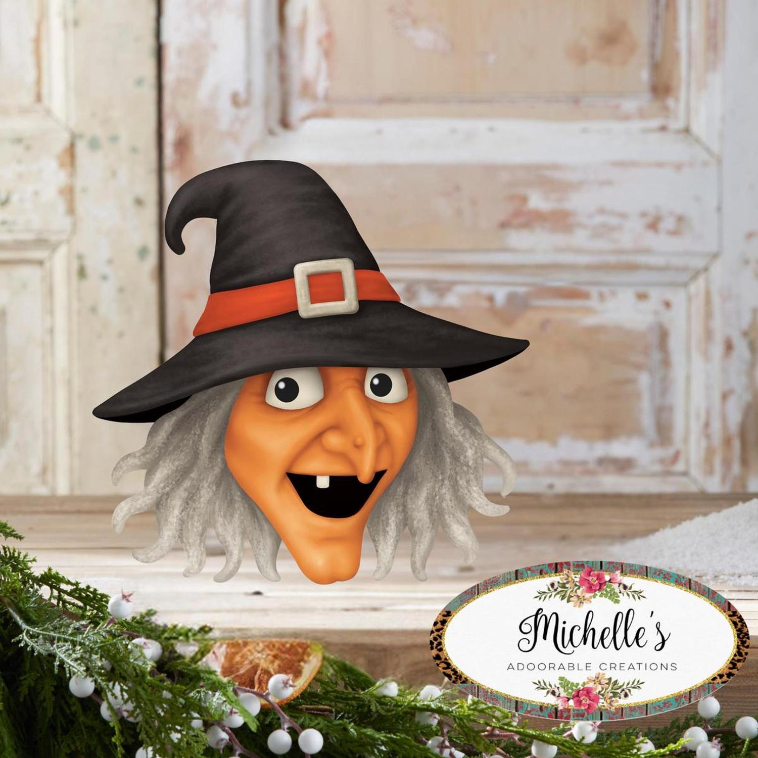 Shop For 12" Metal Embossed Sign: Witch Head (Orange)