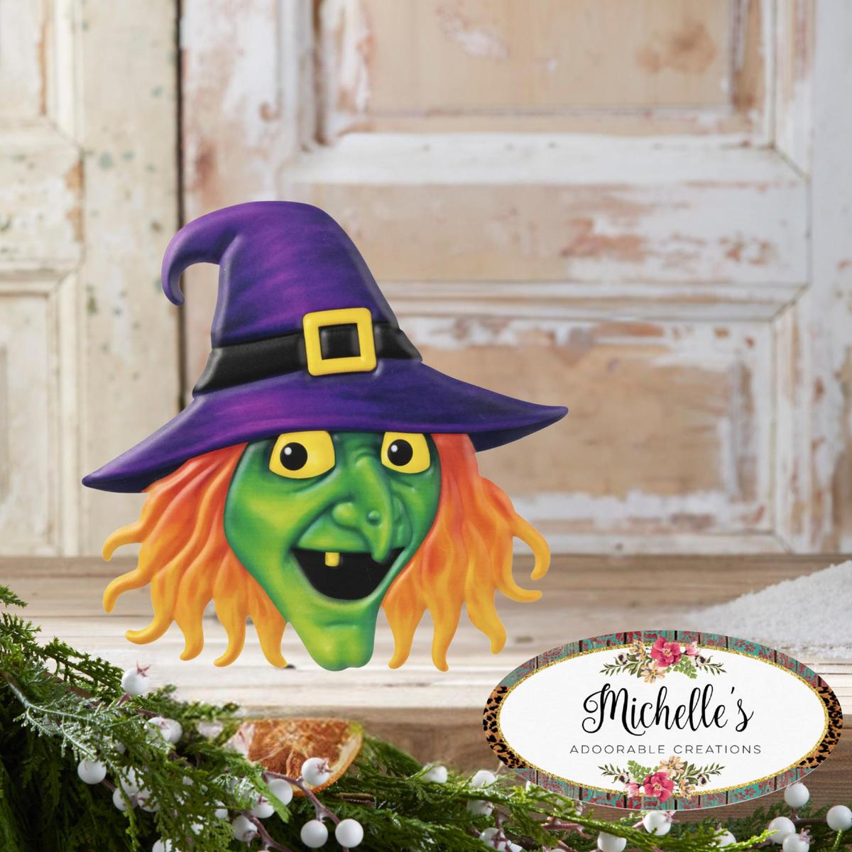 Shop For 12" Metal Embossed Sign: Witch Head (Purple)