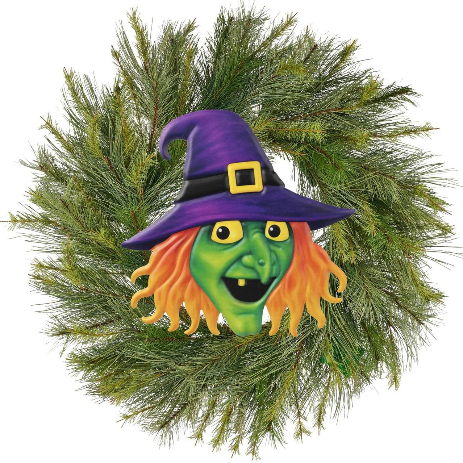 12" Metal Embossed Sign: Witch Head (Purple)