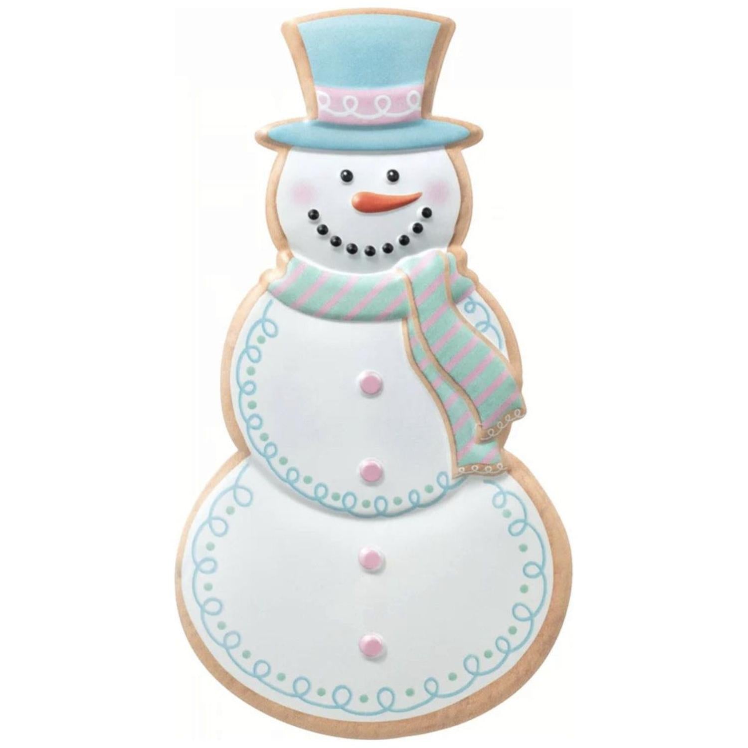 12" Metal Embossed Snowman Cookie: Pink/Blue