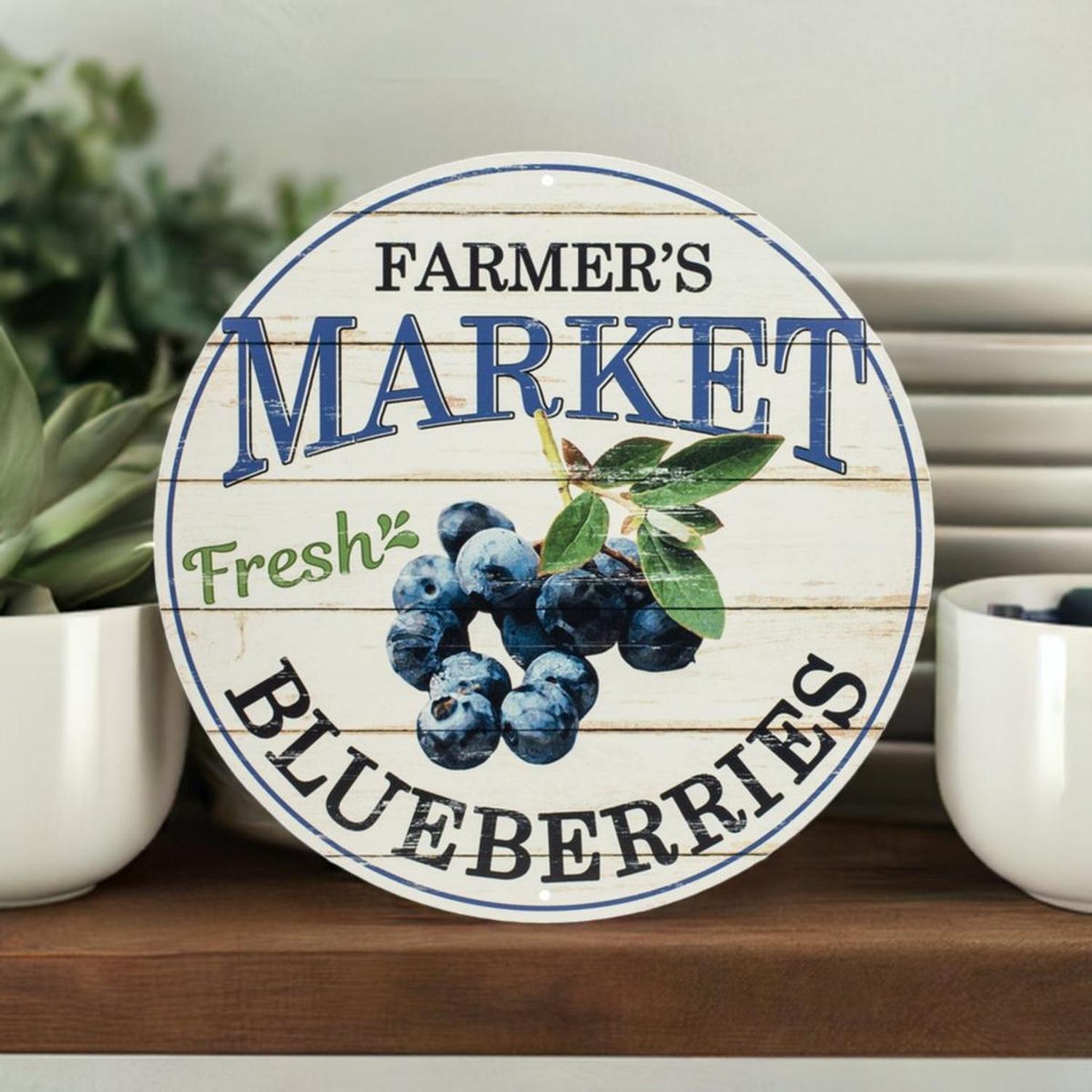 12" Metal Farmer's Market Sign: Blueberries