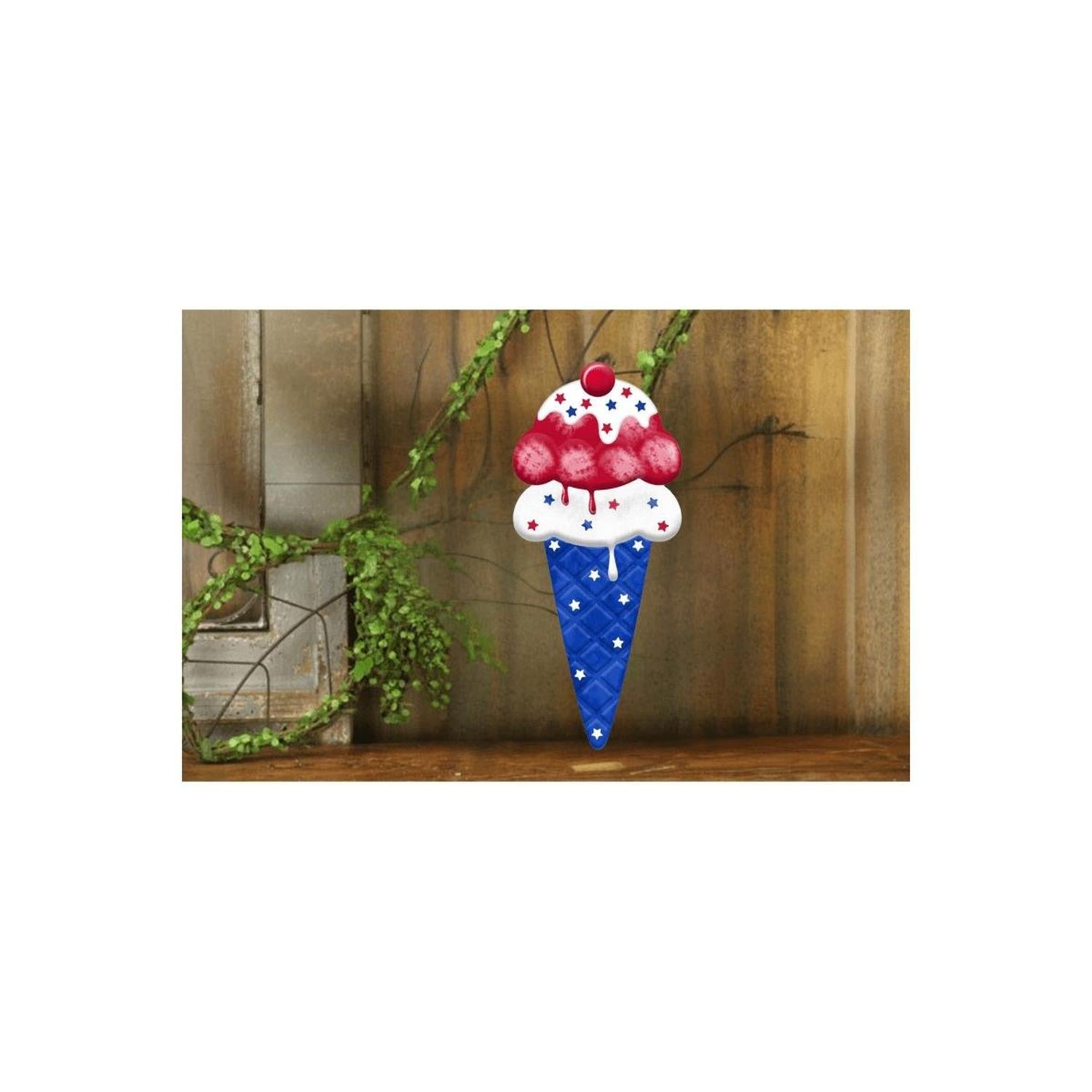 12" Metal Patriotic Ice Cream Cone Sign