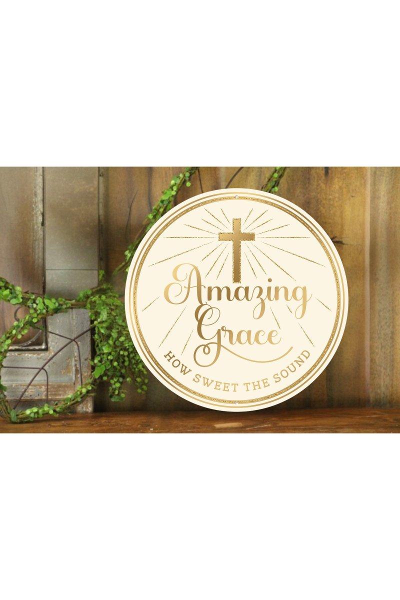 Shop For 12" Metal Round Sign: Amazing Grace Cream