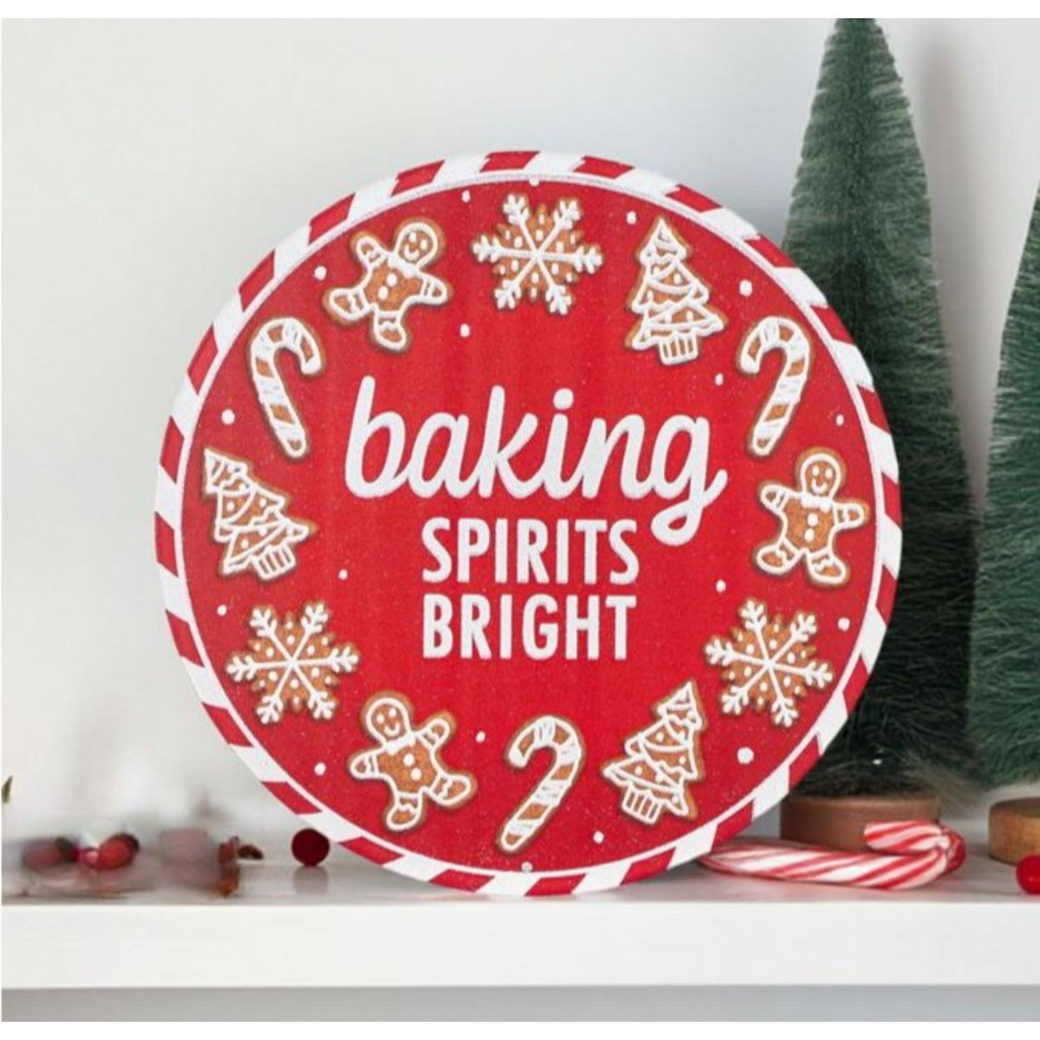 12" Metal Round Sign: Baking Spirits Bright